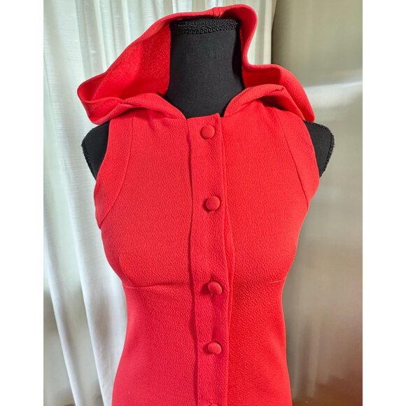 Vintage 1960s maxi dress, warm cherry red, Mod minimalist, hooded gown - Picture 3 of 9